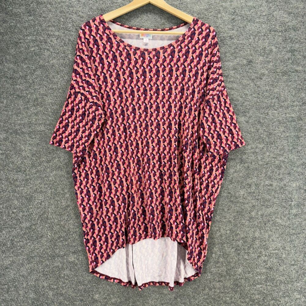 LulaRoe T-Shirt Women M Medium Pink Geometric Short Sleeve Round Neck Casual